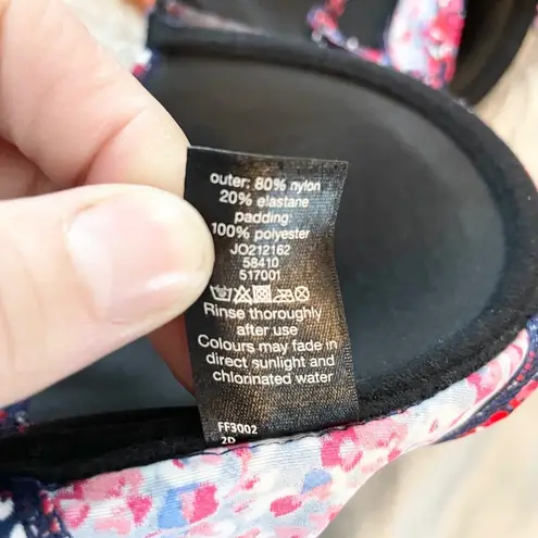 F&F Floral Ruffle Trim Bikini Top Padded Swimwear Beach Summer Resortwear 34B Blue Size M