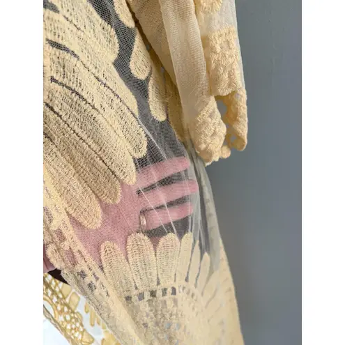 Rebellion Again Lace Duster Small Creamy Yellow Sheer Kimono Romantic Coquette *