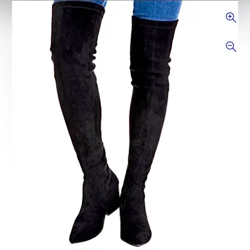 NWT "NNG" Black Suede Womens Stretchy Thigh High Chunky Heel Boots Size undefined