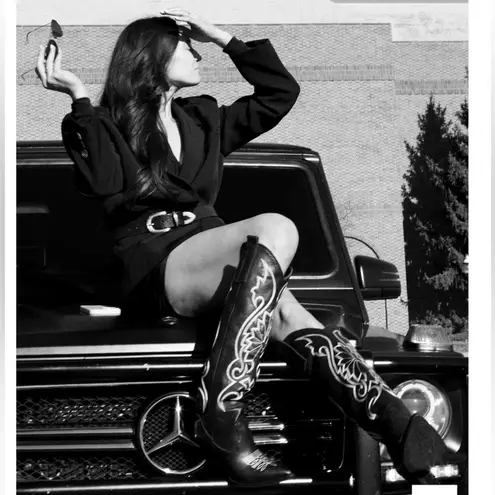 CYNTHIA RICHARD Molly Black Kidskin Leather Western Boot Black Tall Boots Sz 38