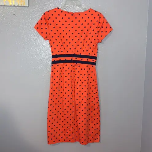 Downeast Basics orange polka dot midi office swing dress