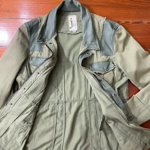 Joseph Greco JKT Jakett New York Mixed Media Leather Trim Utility Jacket Sz M Green Size M