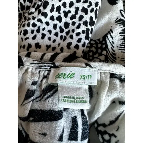 Aerie  Maxi Dress Womens XS Black Palm Leaves Oversized Gauzy Cotton‎ Beach Boho