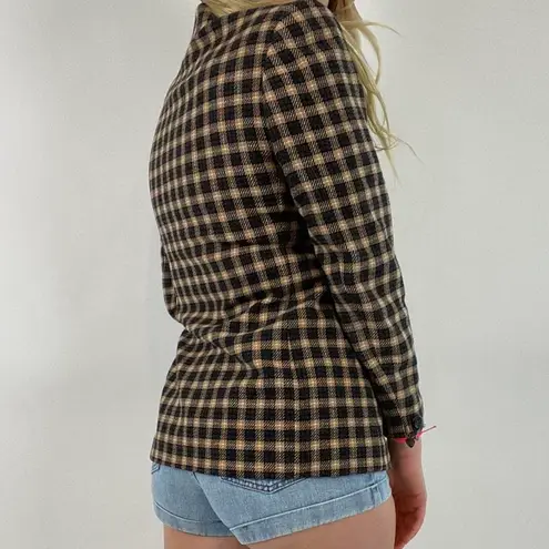 Petite Sophisticate Vintage Neutral Plaid Blazer