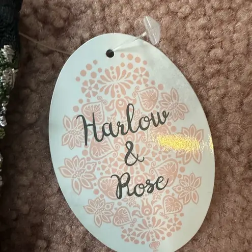 NWT Harlow & Rose Medium embroidered lace top sheer flowers Black