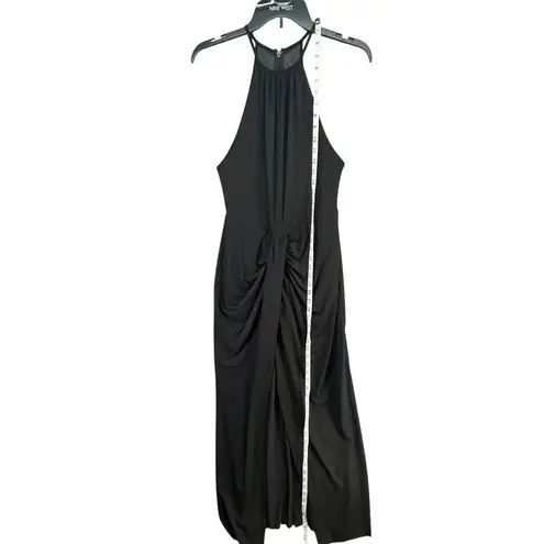 Bec & Bridge Riri Halter Maxi Dress 6 Black Asymmetric Draped High Slit Cocktail
