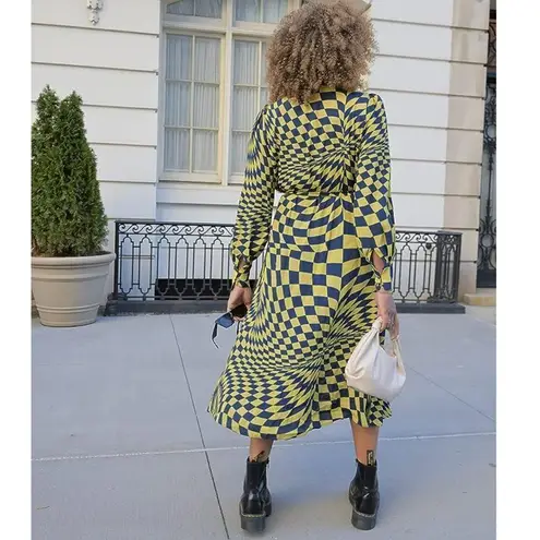 The Drop Geometric Print Midi Shirt Dress Long Sleeve Size XS Yellow Blue - Image 2