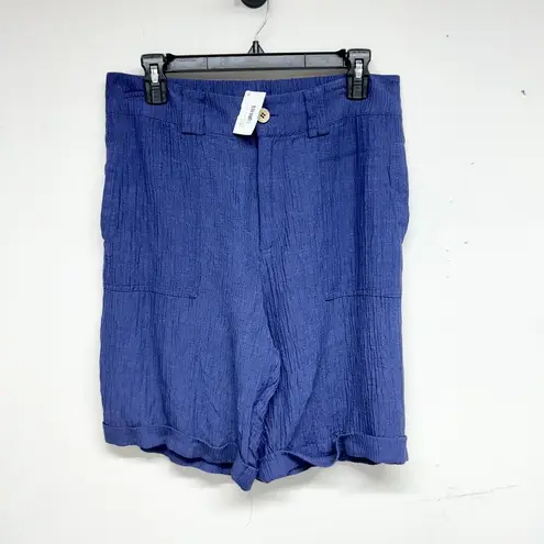 Soft Surroundings Shorts Womens High Rise 42x9.5 Cuff Zip Up Blue Cruise Size M