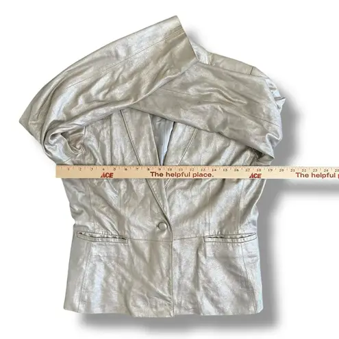 Isabella DeMarco Metallic Silver Genuine Leather Blazer Jacket Size M Size M