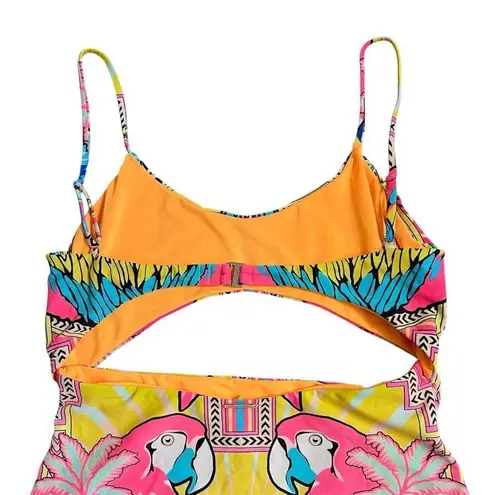 Mara Hoffman Parrot Tropical One Piece Swimsuit Size Large Cutout Pink Yellow