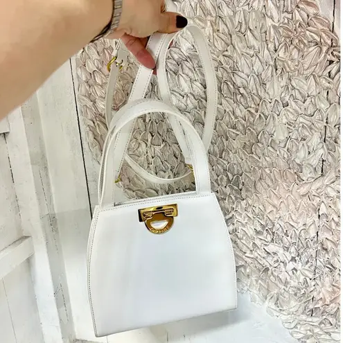 CELINE Gancini Leather Crossbody Shoulder Handbag White with Dust Bag