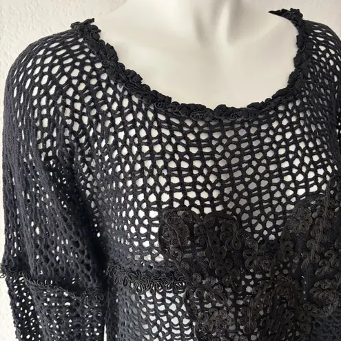 Handmade black crochet abstract heart appliqué coverup