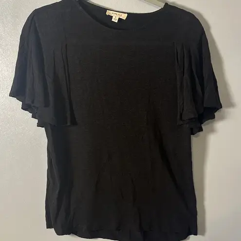 Gilli Black Linen Blend Short Sleeve Ruffle Sleeve Blouse Short Sleeve T