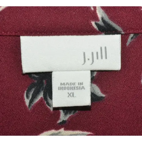 J. Jill Ladies Maroon Floral Button Up Tunic Blouse Size XL Modest Career Red