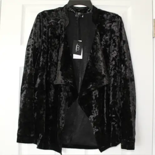 Bobeau | Black Drape Front Long Sleeve Velvet Cardigan