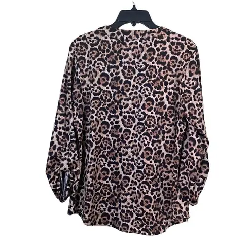 Always Indigo Animal Print Cheetah Print Blouse Size M/L Brown Size L