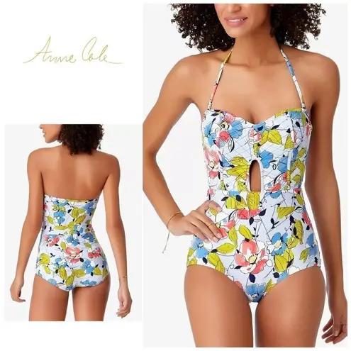 Anne cole Ann Cole blue quilted floral swimsuit. NWT
