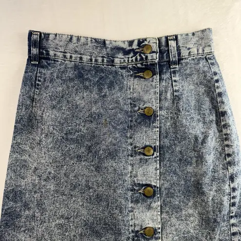 Vtg 90s Sz 12 28” Midi Denim Skirt Button Front Acid Wash Grunge Streetwear USA Blue
