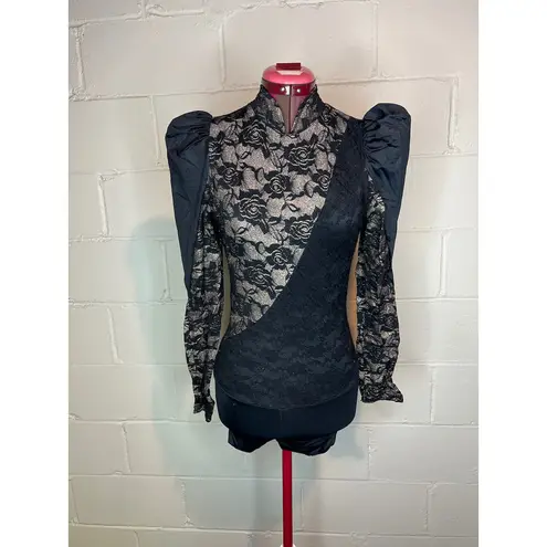 Weissman 7549 Black Viva La Vida Biketard lace Black Gold puff sleeves