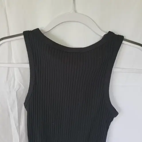 ZARA  Black Ribbed Snap Button Sleeveless V-Neck Women's Bodysuit Size Small