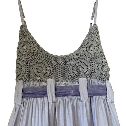 Solitaire Crochet Top Smocked Ombré Tiered Ruffle Dress Boho Chic, Sz M