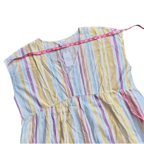 Time And Tru Dress Womens Multicolor Tiered Vneck Flounce Boho Casual Size XL Blue