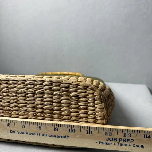 100% Natural Straw Handbag Flower Bamboo Top Handle Bohemian Vacation Green