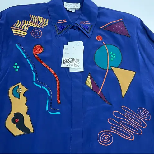 Regina Porter Womens Large Purple Blue Wicked 90s Shirt & Pants 100% Silk NEW