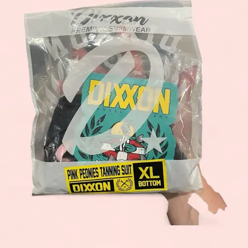 DIXXON NWT black pink peonies skimpy cheeky bikini tanning swim bottoms pool Size XL