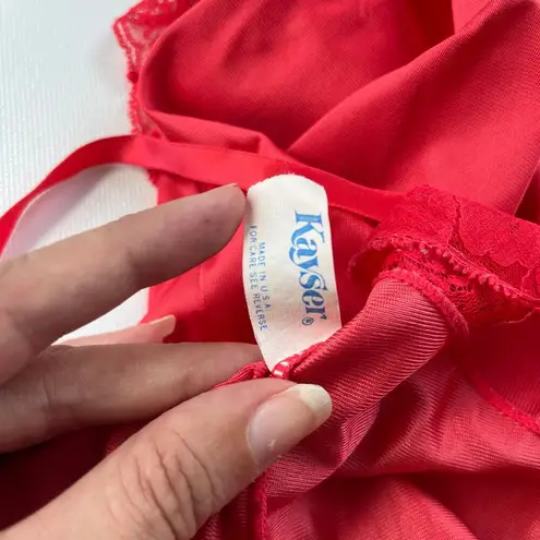 Vtg Kayser Full Slip Dress Sz 38 Bust Lace Coquette Babydoll USA 60s Y2K Pinup Red Size L