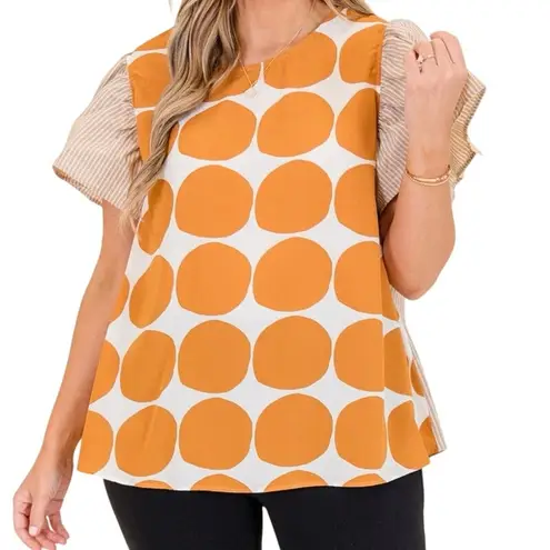 CES FEMME Contrast Polka Dot Blouse Top in Golden Yellow Size 3X New w/o Tag