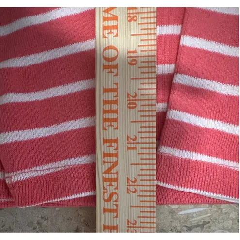 LLBean Striped Quarter Zip Pullover Sweatshirt Coral White Cotton Women's Med Pink
