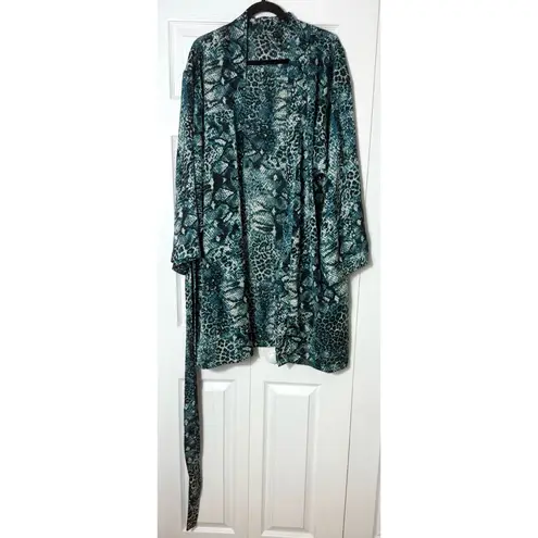 iCollection Blue Cheetah Leopard Silky Kimono Wrap Robe Plus Size 3X Green