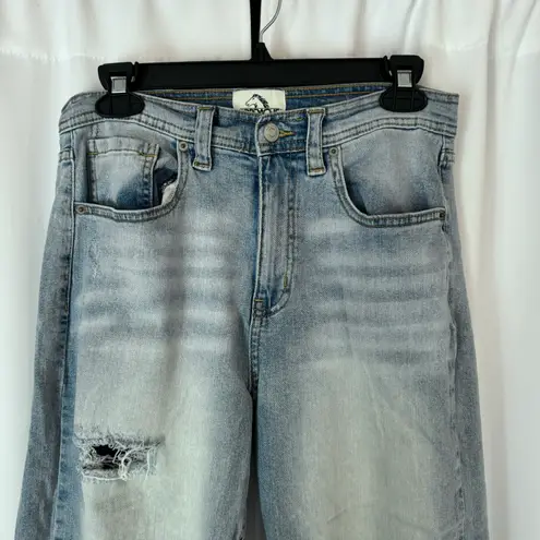 Jordache High Waisted Distressed Ripped Hem Crop Flared Wide Leg Jeans Size 28