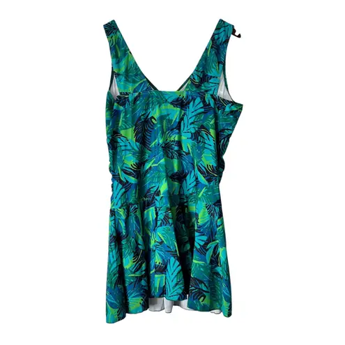 Summer Mae 3XL Swim Dress One Piece Swimsuit Tropical Leaf Print Green Size undefined