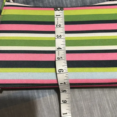 STRIPED MULTICOLORED SHOULDER BAG PINK GREEN BLUE CANVAS LIKE BAG THIN HANDLES