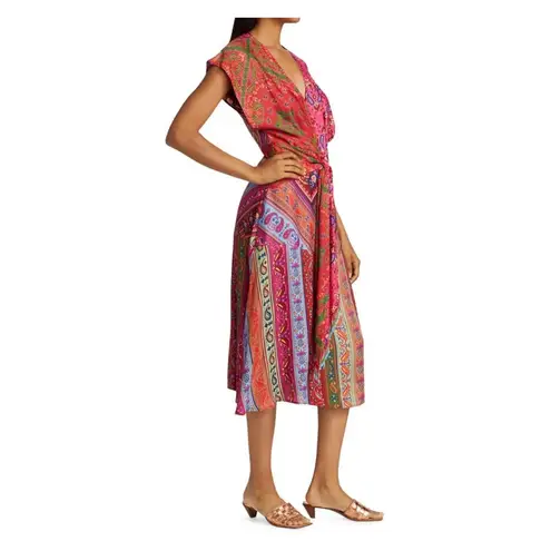 Farm Rio Women’s Pink Multi Bandanna Tie Waisted Midi Dress medium