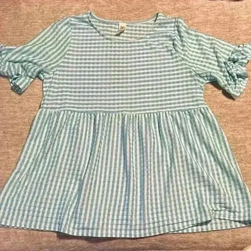 XL 1X 2X Aqua/teal cheers boutique CHECKERED top babydoll OVERSIZED Blue
