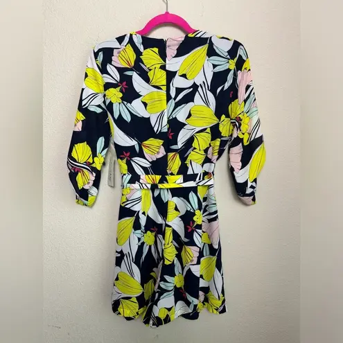 Maison Jules NWT Madison Jules Sydney Navy Blue Surplice Faux Wrap Tie Waist Floral Romper M