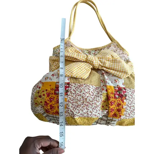 Yellow Floral Patchwork Shoulder Bag With Gingham Bow By Chateau Vintage Read