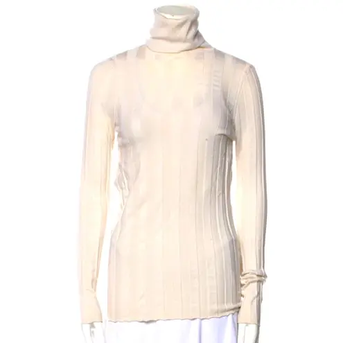 Derek Lam Wide Rib Cashmere Turtleneck Sweater Ivory Oatmeal As Seen on TV EUC