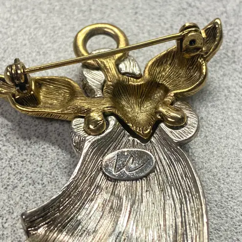 LC Signed Two Tone Angel Pin Brooch Silver Tone Body Gold Heart Wings & Halo