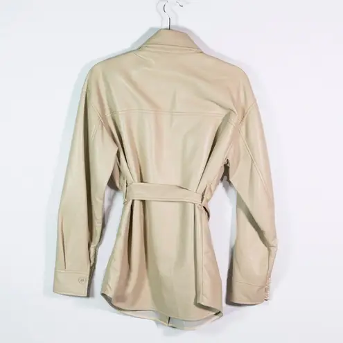 Babaton Aritzia Ava Faux Vegan Leather Collared Button Front Belted Jacket Beige