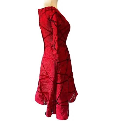 Handmade Custom EUC Red Lace Fit & Flare Dress | Padded Bust | Elegant Party Midi