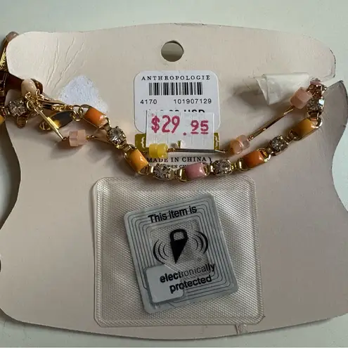 Anthropologie  Pink and Orange Beaded Anklet Set