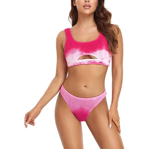 Bikini Set Two Piece Tie Dye Bathing Suit High Waisted Swimsuit Pink Small