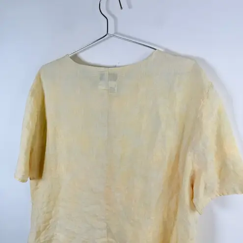 Flax by Jeanne Engelhart 100% Linen Butter Yellow Short Sleeve Top