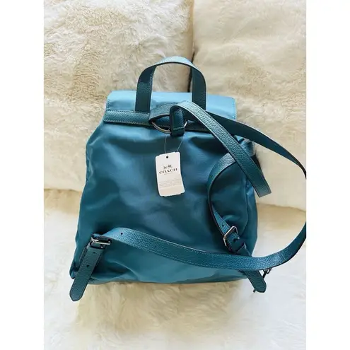 Coach NWT  Nylon Leather Lightweight Backpack Turn Lock Rucksack F58814 Dark Teal