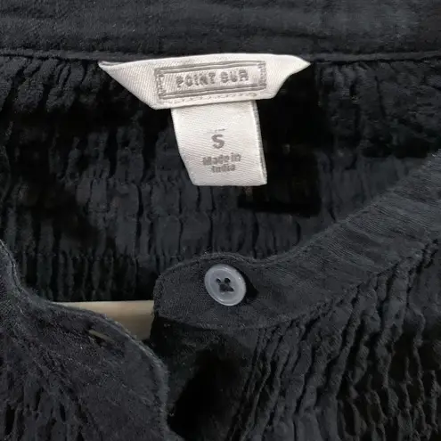 Point Sur J. Crew Womens Size Small Black Button Up Crinkle Long Sleeve Blouse