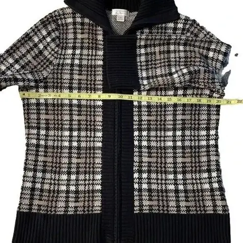 Christopher & Banks Plaid Cardigan Sweater Knit Zip Up Shawl Collar M